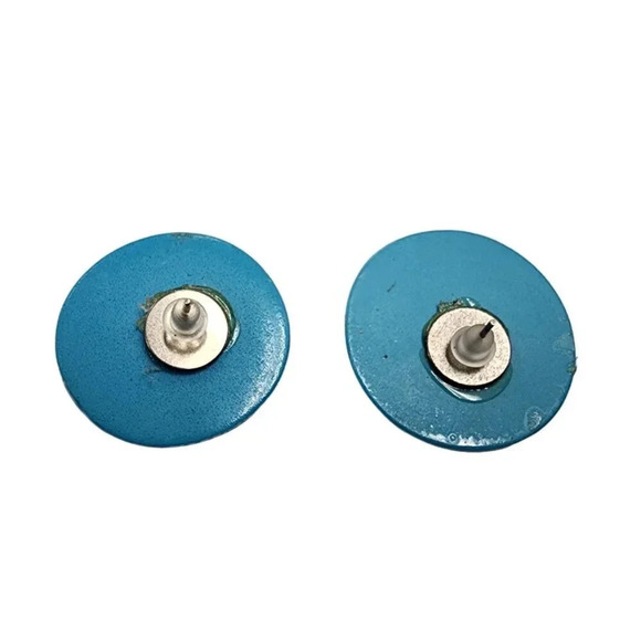 Vintage Abstract Style Button Disc Stud Earrings Silver Black - Picture 2 of 2